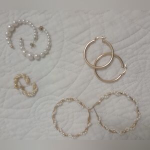 Earrings Lot legant Gold and Pearl Hoop Earrings Set